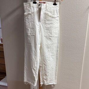 Legend Raw Hem Patch Pocket Crop Wide Leg Jeans